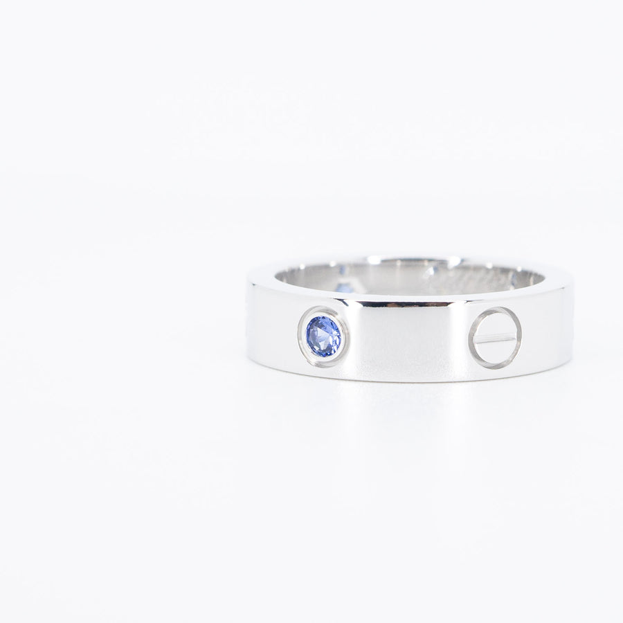 แหวน Cartier Love 3 Blue Sapphires Ring #T3 18K White Gold Size 57# (Used) #vrca 0668 #gemstone