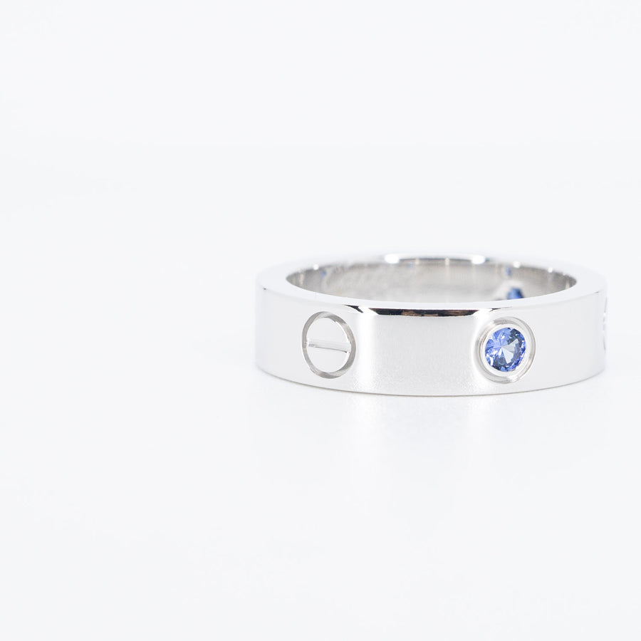 แหวน Cartier Love 3 Blue Sapphires Ring #T3 18K White Gold Size 57# (Used) #vrca 0668 #gemstone