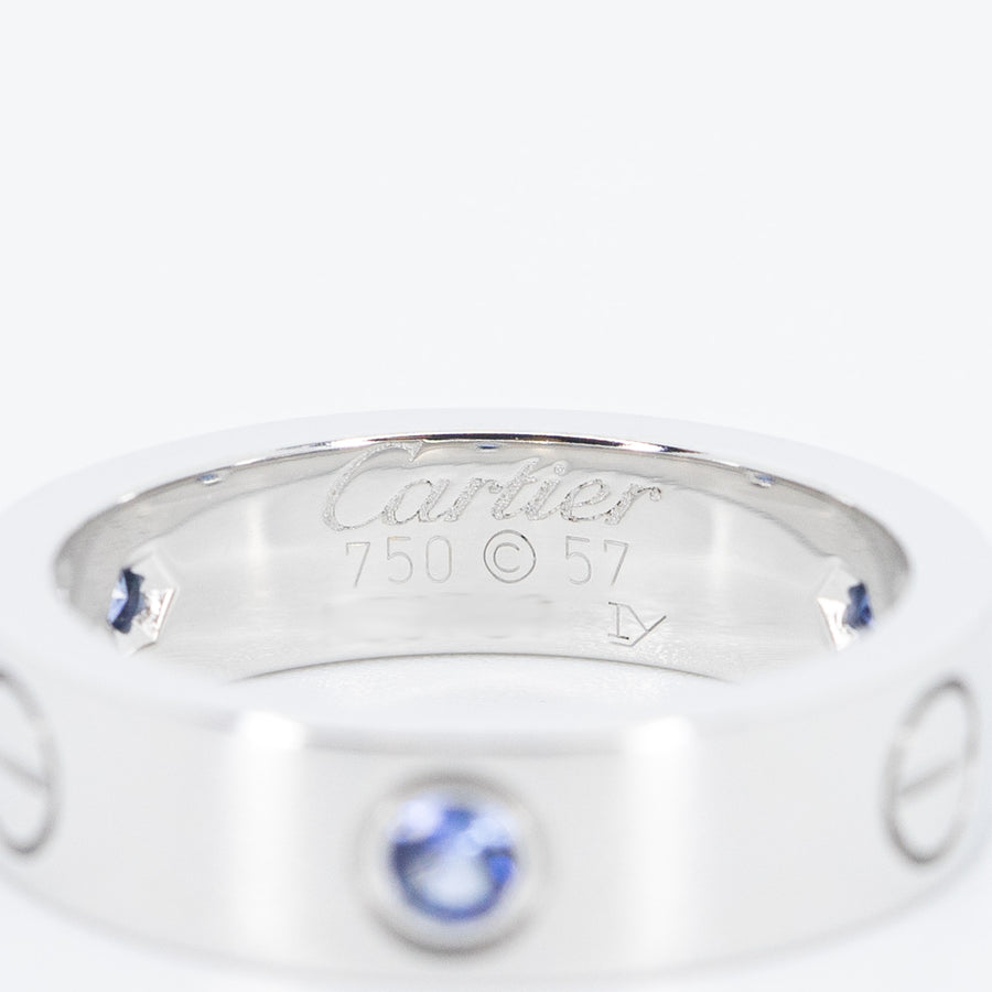 แหวน Cartier Love 3 Blue Sapphires Ring #T3 18K White Gold Size 57# (Used) #vrca 0668 #gemstone