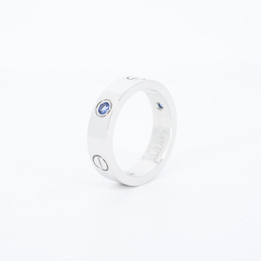 แหวน Cartier Love 3 Blue Sapphires Ring #T3 18K White Gold Size 57# (Used) #vrca 0668 #gemstone