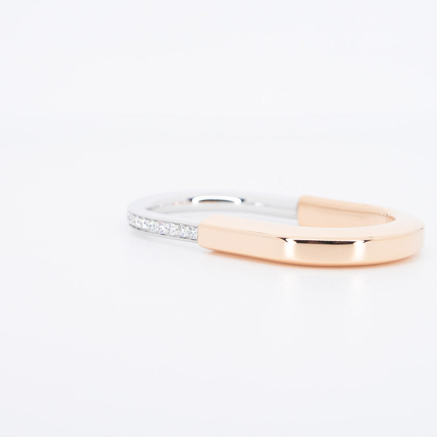 แหวน Tiffany & Co. Tiffany Lock Two-finger Ring in Rose and White Gold with Diamonds #T3 18K Rose Gold (Used) #vrtirim 6071