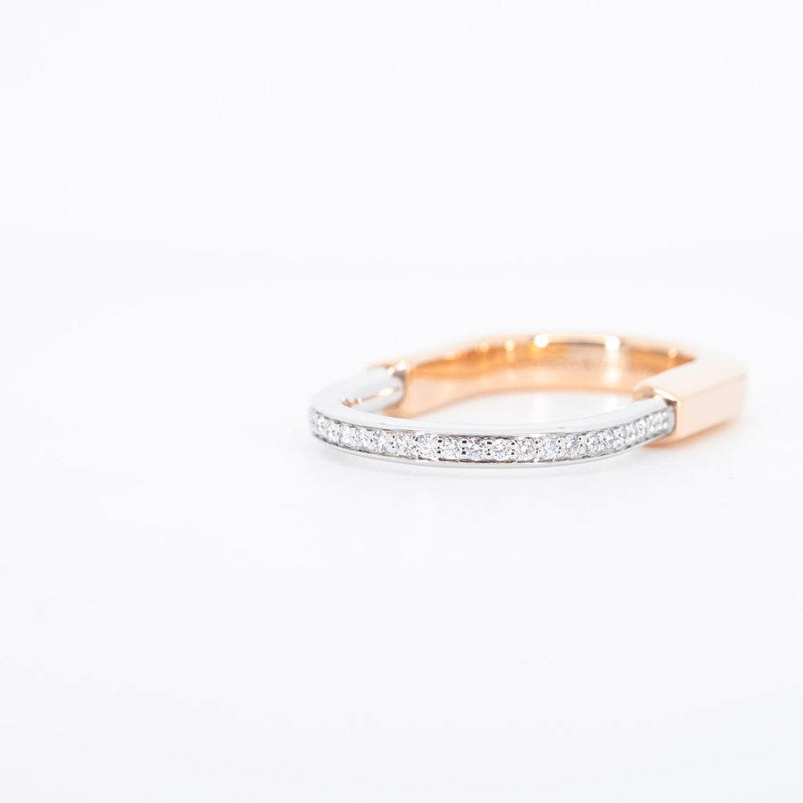 แหวน Tiffany & Co. Tiffany Lock Two-finger Ring in Rose and White Gold with Diamonds #T3 18K Rose Gold (Used) #vrtirim 6071