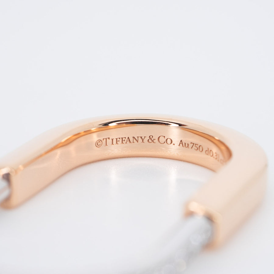 แหวน Tiffany & Co. Tiffany Lock Two-finger Ring in Rose and White Gold with Diamonds #T3 18K Rose Gold (Used) #vrtirim 6071