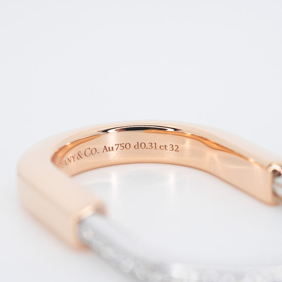 แหวน Tiffany & Co. Tiffany Lock Two-finger Ring in Rose and White Gold with Diamonds #T3 18K Rose Gold (Used) #vrtirim 6071