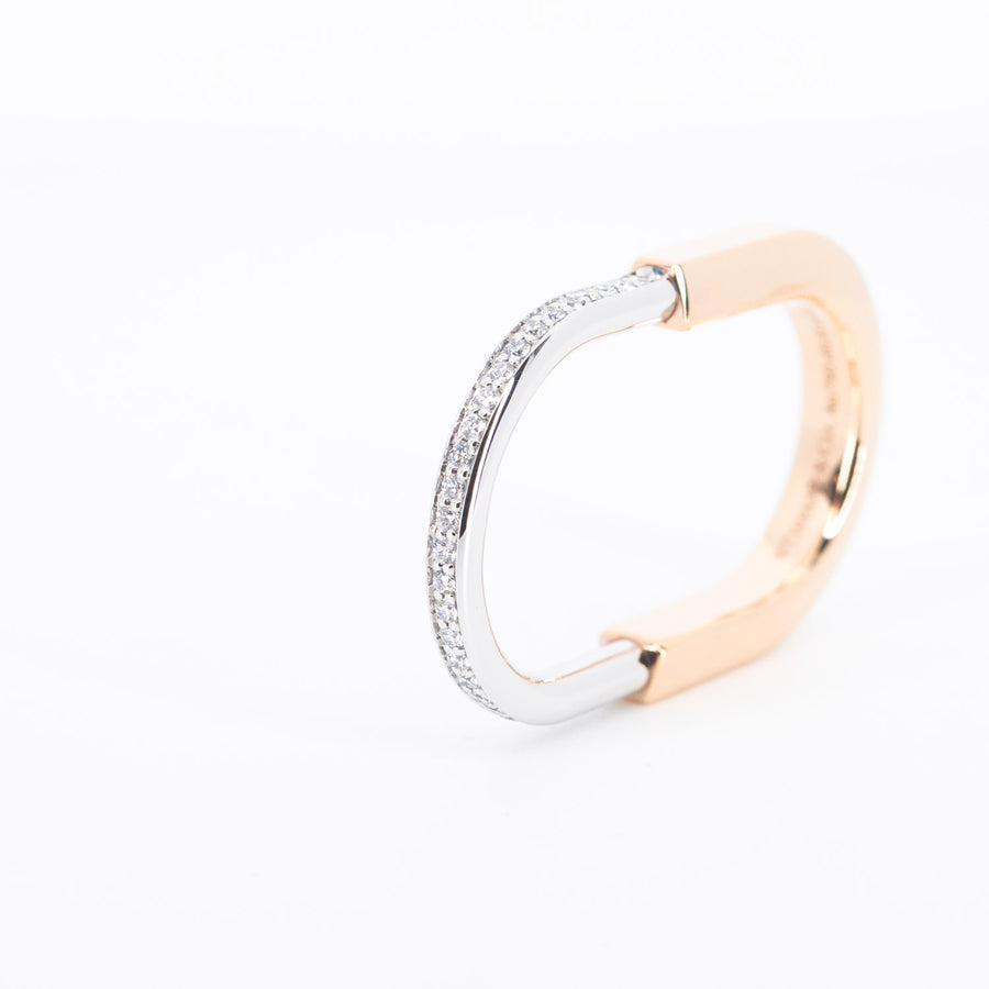 แหวน Tiffany & Co. Tiffany Lock Two-finger Ring in Rose and White Gold with Diamonds #T3 18K Rose Gold (Used) #vrtirim 6071