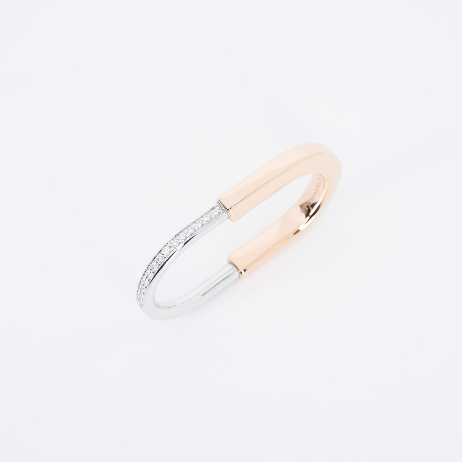 แหวน Tiffany & Co. Tiffany Lock Two-finger Ring in Rose and White Gold with Diamonds #T3 18K Rose Gold (Used) #vrtirim 6071