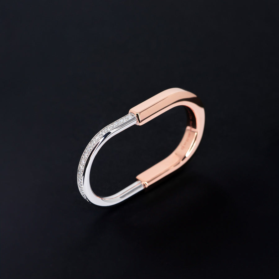 แหวน Tiffany & Co. Tiffany Lock Two-finger Ring in Rose and White Gold with Diamonds #T3 18K Rose Gold (Used) #vrtirim 6071