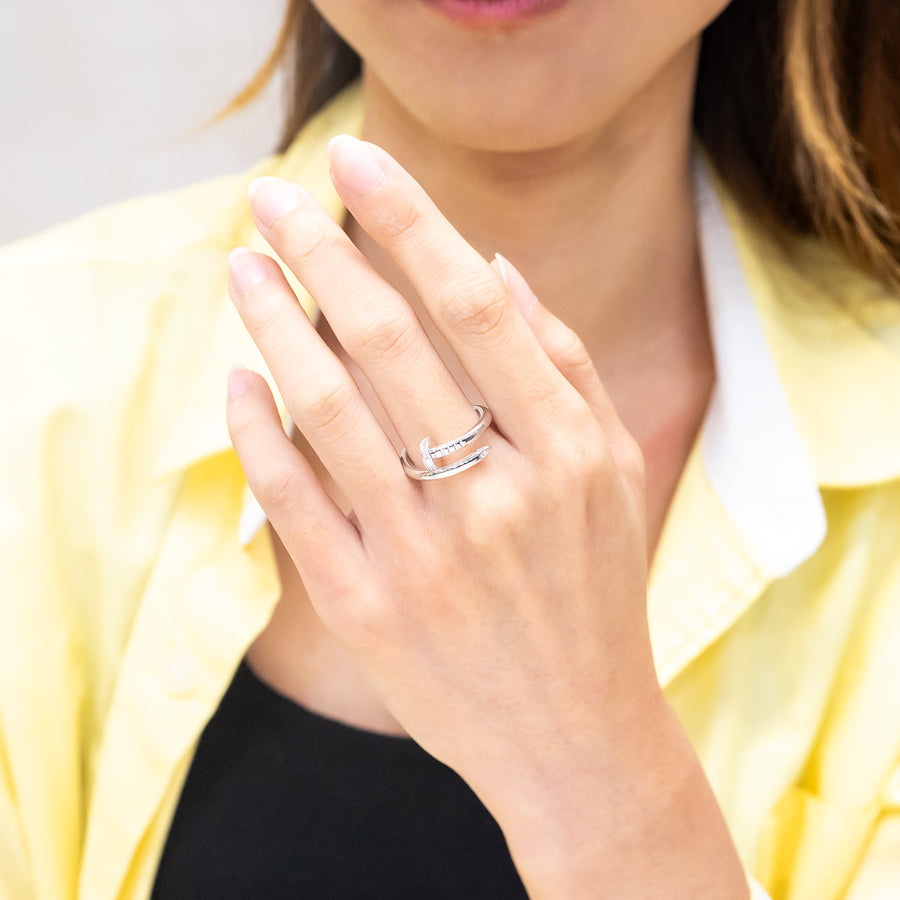 แหวน Cartier Juste un Clou ring with Diamonds 18K White Gold Size 57# (Used) #vrcar 7054