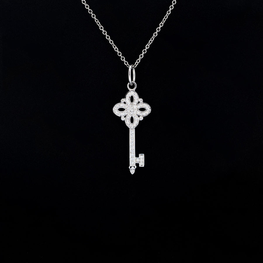 สร้อยและจี้ Tiffany & Co. Tiffany Victoria Key (with Pendant) #T3 18K White Gold Size 45.5cm.# (Used) #vrtinlimt 6181