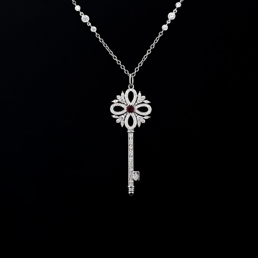 สร้อยและจี้ Tiffany & Co. Tiffany Victoria Key (with Pendant) Platinum with diamonds and rubies #T2 Platinum950 Size 51cm.# (Used) #vrti 0677