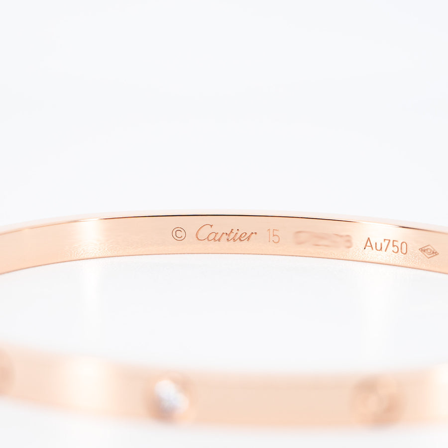 กำไล Cartier Love Bracelet, Small Model, 6 Diamonds 18K Rose Gold Size 15# (Used) #vrcabimt 6194