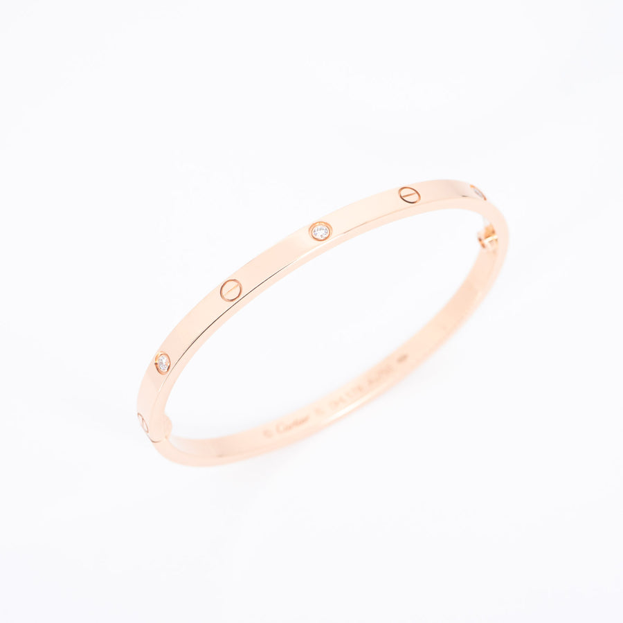 กำไล Cartier Love Bracelet, Small Model, 6 Diamonds 18K Rose Gold Size 15# (Used) #vrcabimt 6194