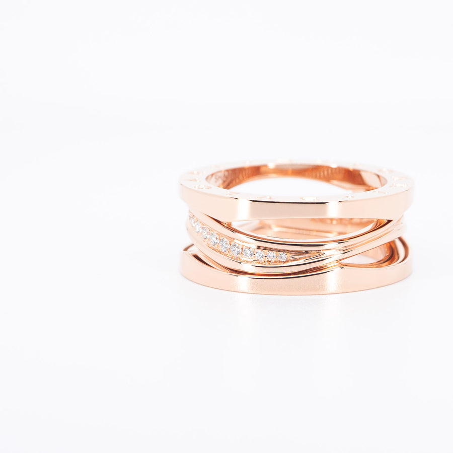 แหวน Bvlgari B.zero1 Design Legend two-band Ring with pavé diamonds 18K Rose Gold Size 59# (Used) #vrbvrimt 6189