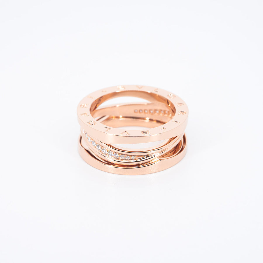 แหวน Bvlgari B.zero1 Design Legend two-band Ring with pavé diamonds 18K Rose Gold Size 59# (Used) #vrbvrimt 6189