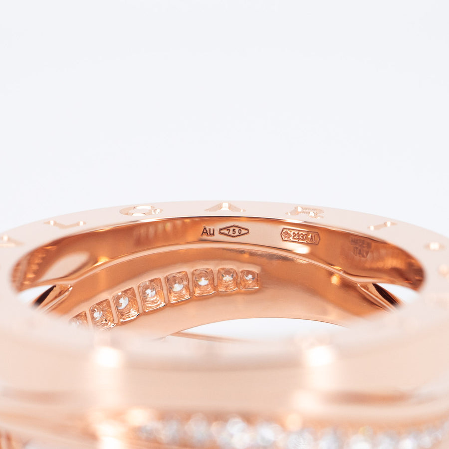 แหวน Bvlgari B.zero1 Design Legend two-band Ring with pavé diamonds 18K Rose Gold Size 59# (Used) #vrbvrimt 6189