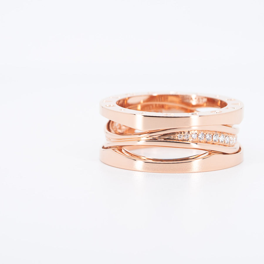 แหวน Bvlgari B.zero1 Design Legend two-band Ring with pavé diamonds 18K Rose Gold Size 59# (Used) #vrbvrimt 6189