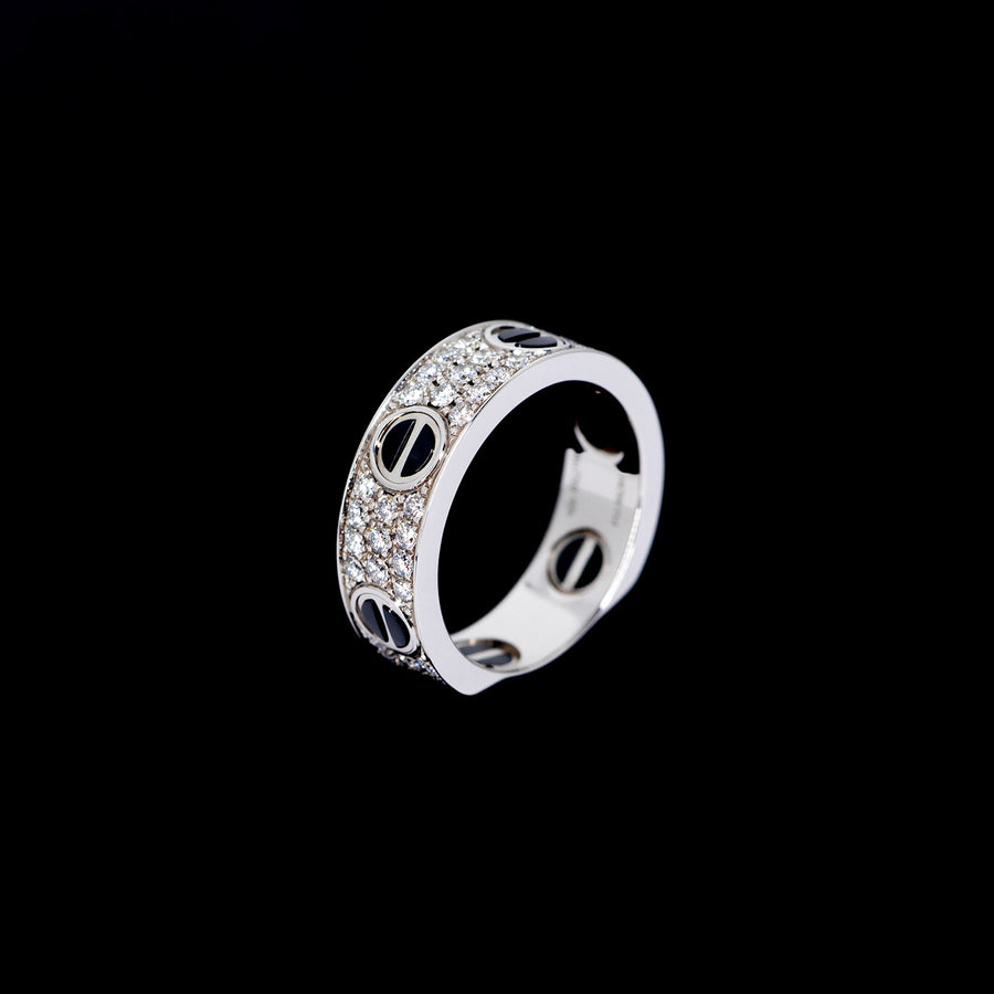 แหวน Cartier Love Ring, Diamond-Paved, Ceramic 18K White Gold Size 50# (Used) #vrcalrfim 6330