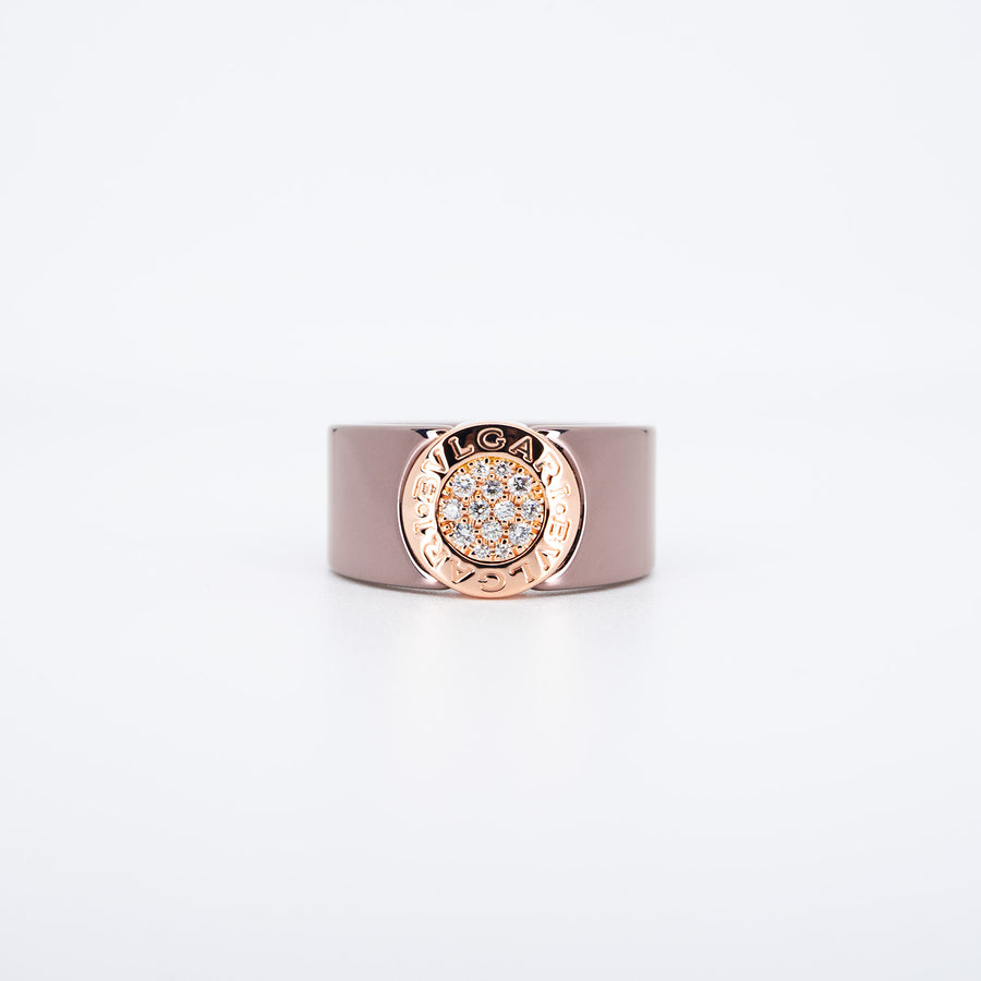 แหวน Bvlgari Bvlgari Ring with Diamonds in Rose Gold and Cermet 18K Rose Gold Size 53# (Used) #vrbvrim 6166