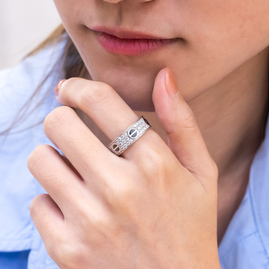 แหวน Cartier Love Ring, Diamond-Paved, Ceramic 18K White Gold Size 50# (Used) #vrcalrfim 6330