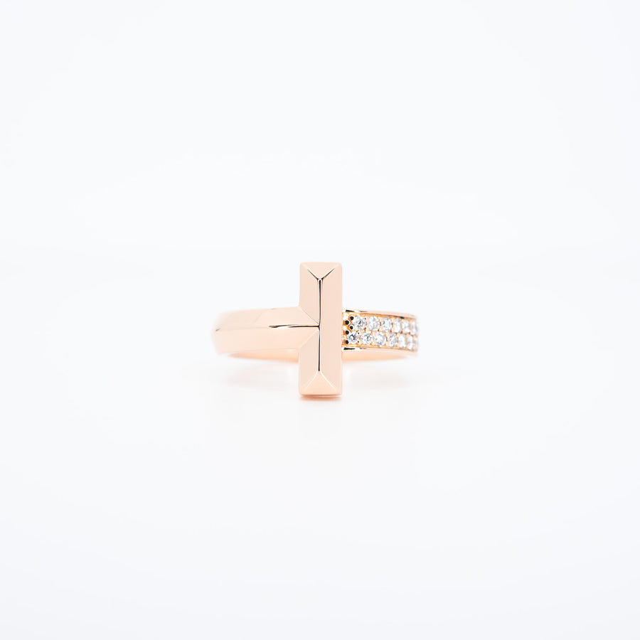 แหวน Tiffany & Co. Tiffany T1 Ring with Round Brilliant Diamonds 18K Rose Gold Size 54# (Used) #vrtir 6218