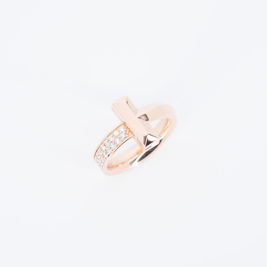 แหวน Tiffany & Co. Tiffany T1 Ring with Round Brilliant Diamonds 18K Rose Gold Size 54# (Used) #vrtir 6218