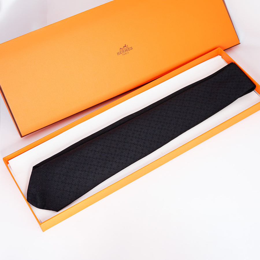 เนกไท Hermes Faconnee New H Tie, Noir (Used) #vrhe 0697