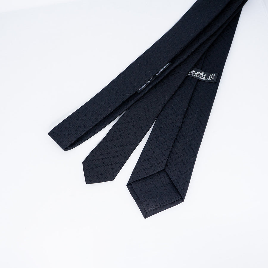 เนกไท Hermes Faconnee New H Tie, Noir (Used) #vrhe 0697