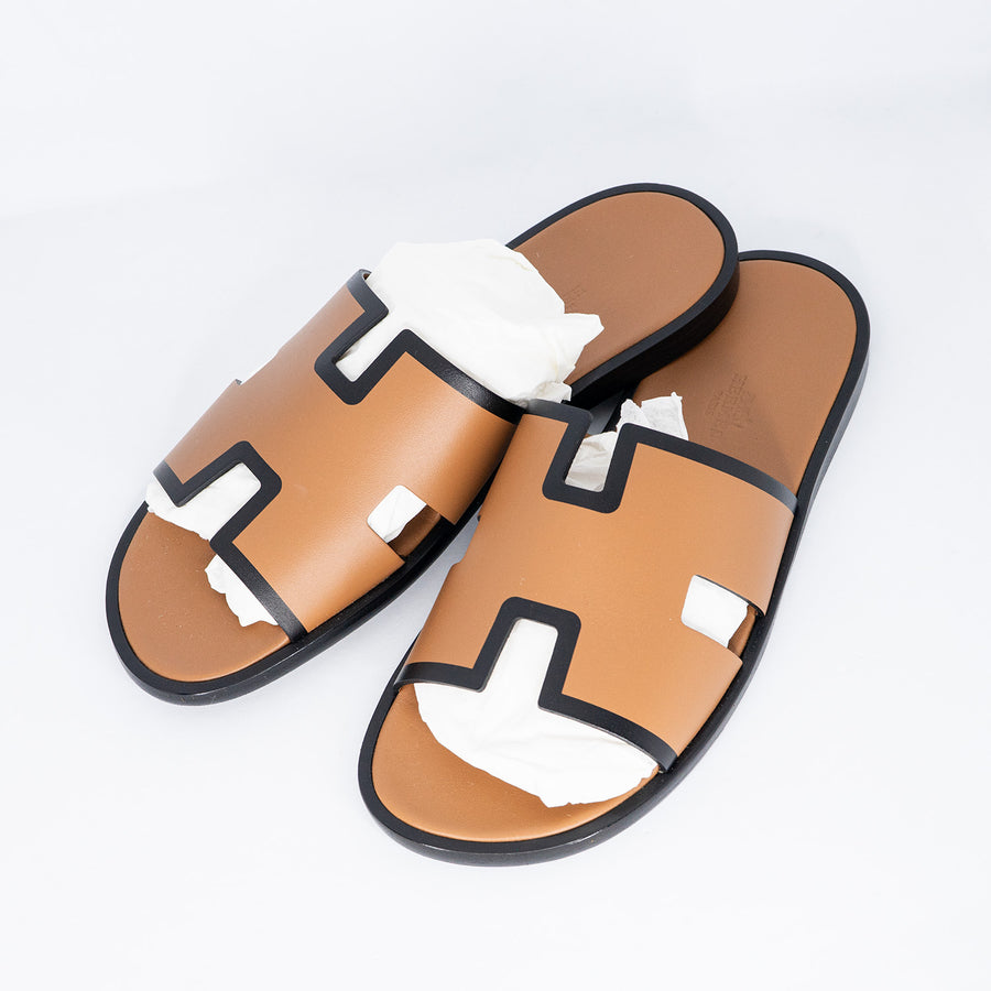 รองเท้า Hermes Izmir Sandal in calfskin shoes, Brown with Black edge Limited Edition Size 40# (Used) #vrhe 0699