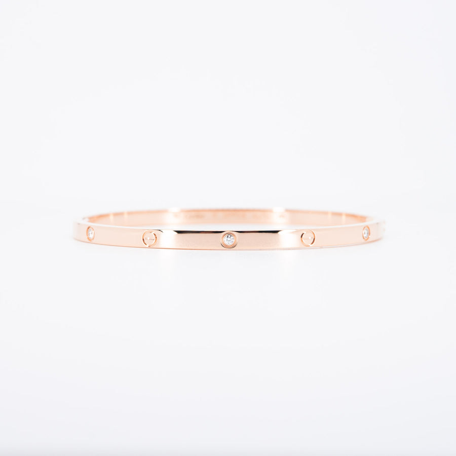 กำไล Cartier Love Bracelet, Small Model, 6 Diamonds 18K Rose Gold Size 17# (Used) #vrcabimt 6276