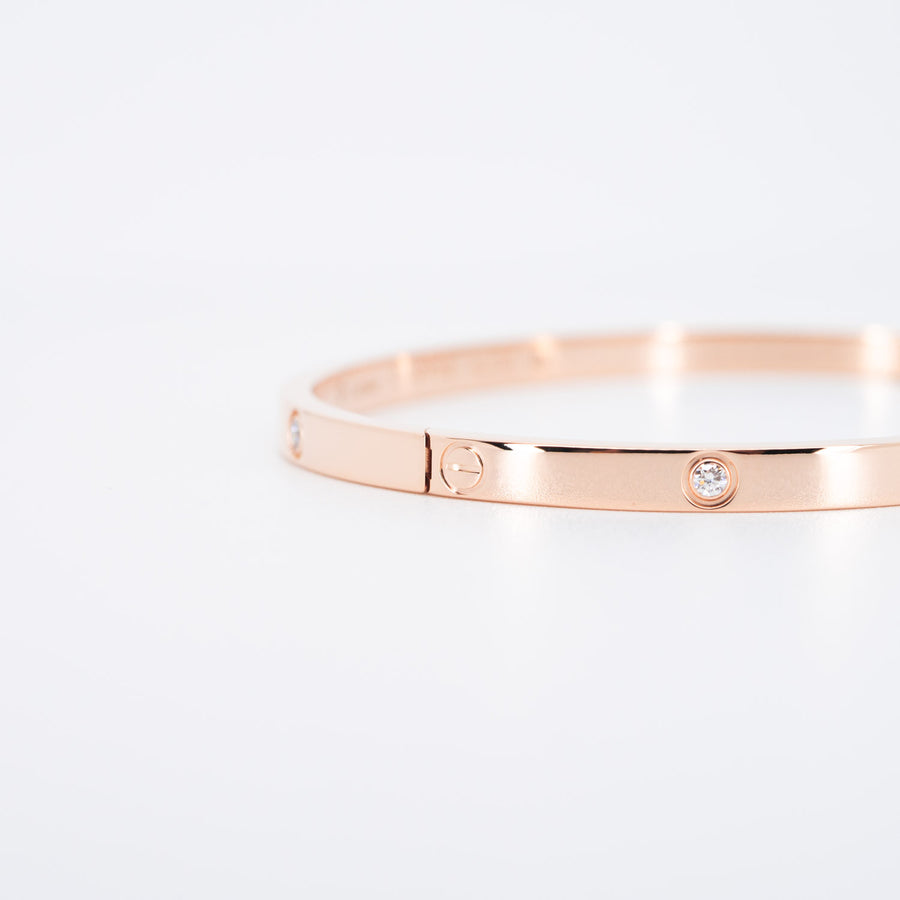 กำไล Cartier Love Bracelet, Small Model, 6 Diamonds 18K Rose Gold Size 17# (Used) #vrcabimt 6276