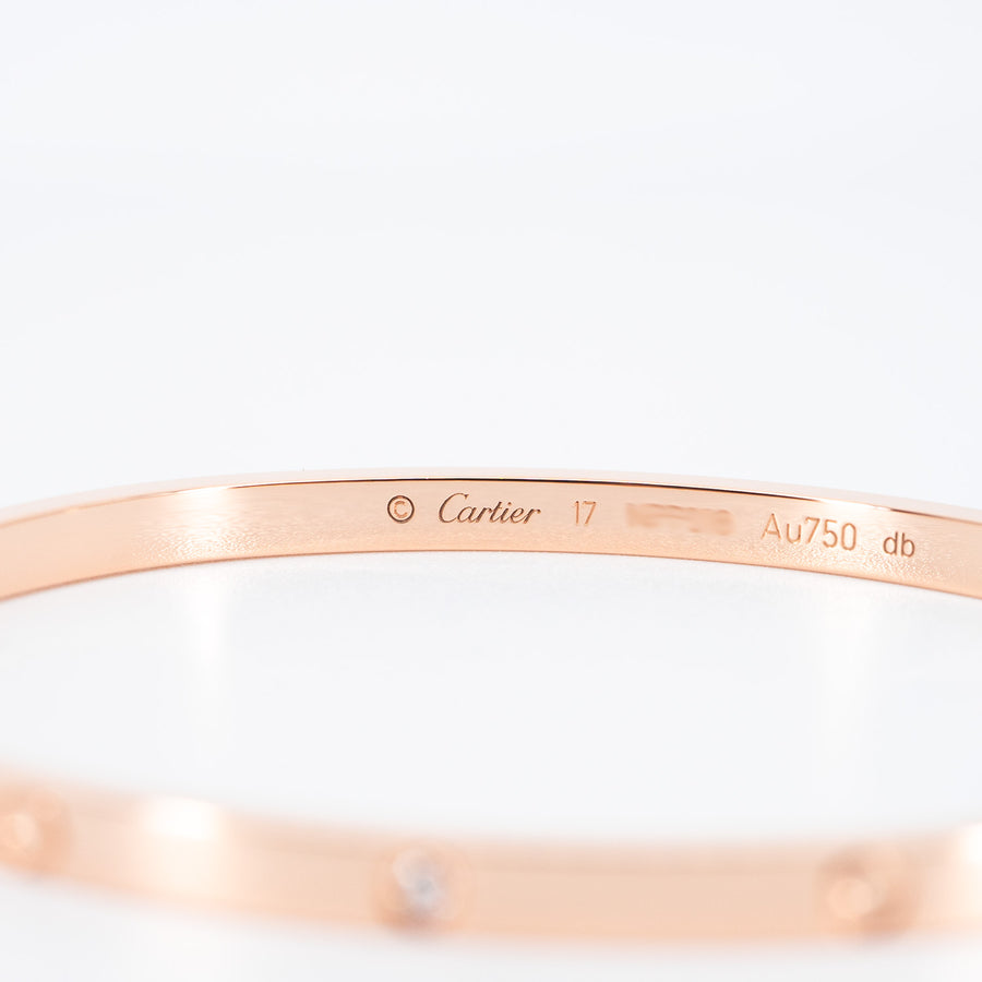 กำไล Cartier Love Bracelet, Small Model, 6 Diamonds 18K Rose Gold Size 17# (Used) #vrcabimt 6276