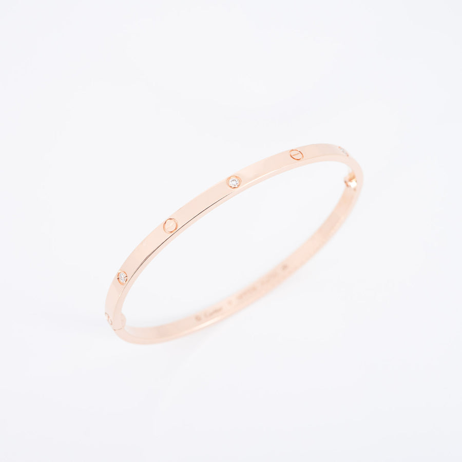 กำไล Cartier Love Bracelet, Small Model, 6 Diamonds 18K Rose Gold Size 17# (Used) #vrcabimt 6276