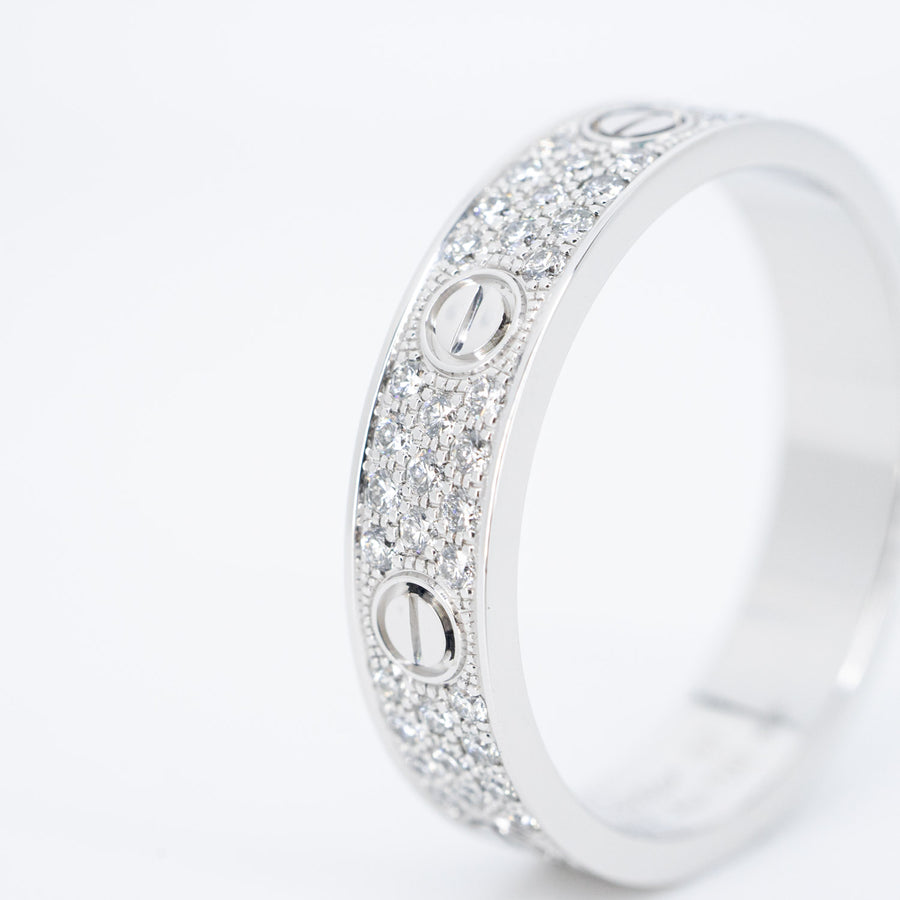 แหวน Cartier Love Band with Pave Diamonds 18K White Gold Size 57# (Used) #vrcalrf 6287