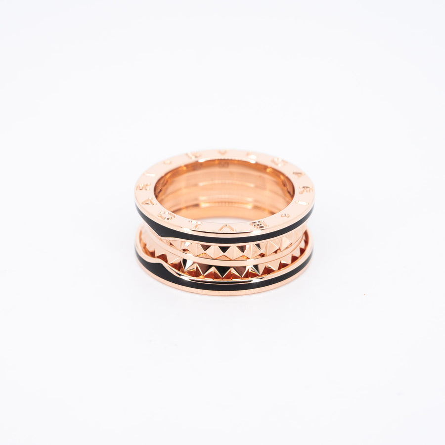 แหวน Bvlgari B.zero1 Rock two-band ring with studded spiral and black ceramic 18K Rose Gold Size 50# (Used) #vrbvrim 6335