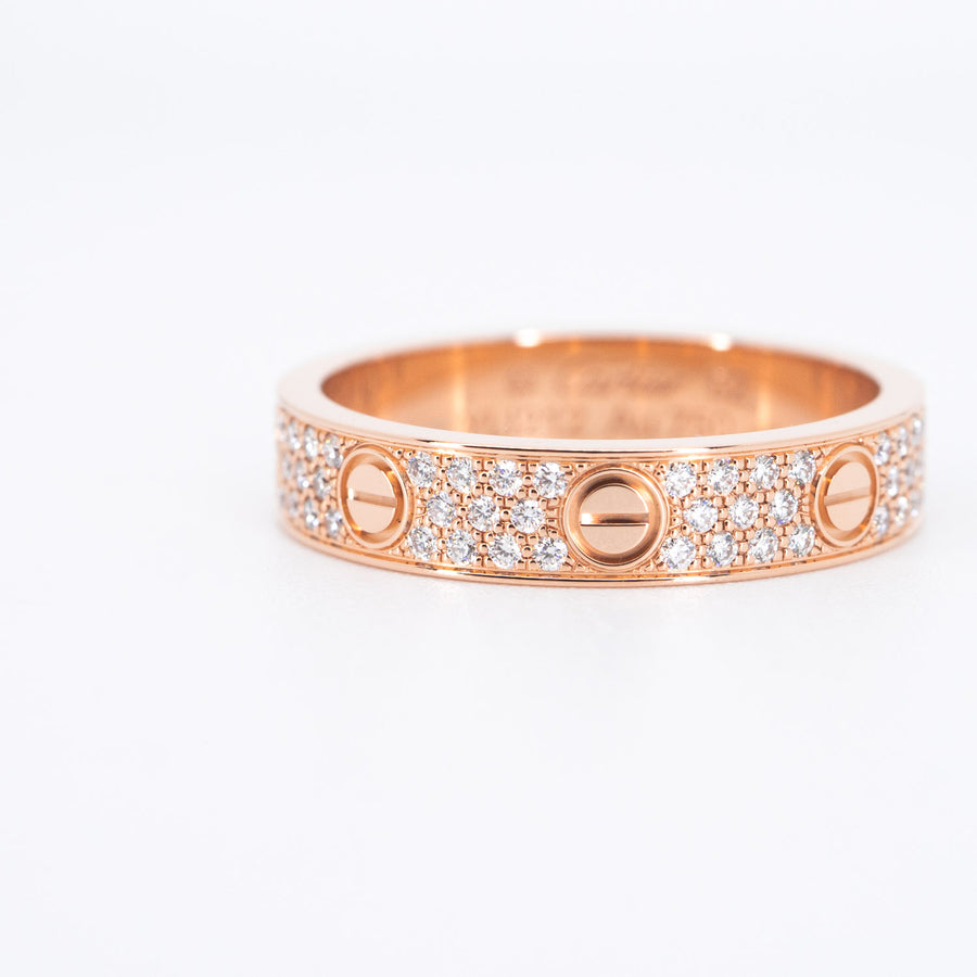 แหวน Cartier Love Band with Pave Diamonds 18K Rose Gold Size 52# (Used) #vrcalrf 6385