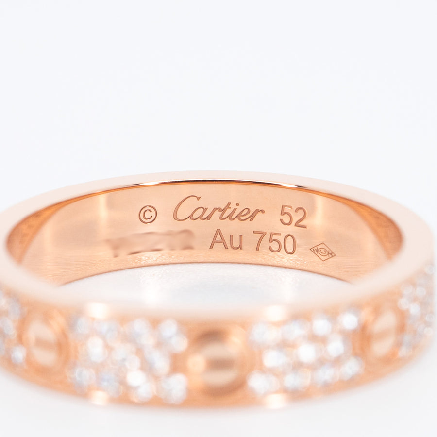 แหวน Cartier Love Band with Pave Diamonds 18K Rose Gold Size 52# (Used) #vrcalrf 6385