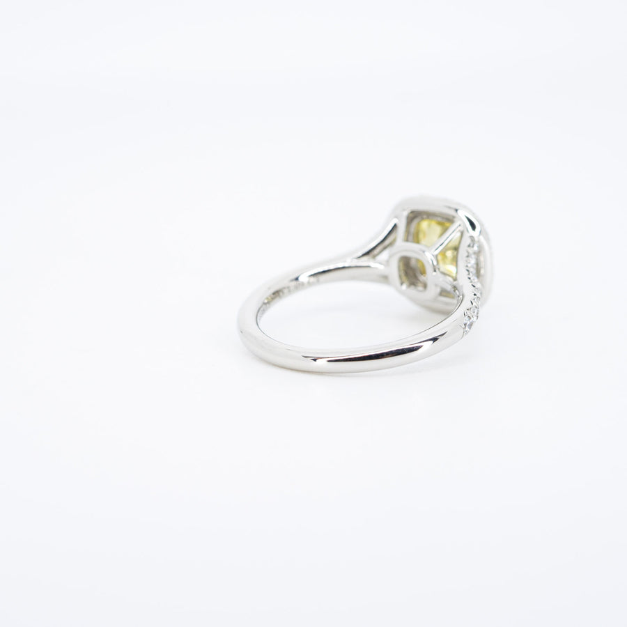 แหวน Tiffany & Co. Tiffany Soleste Cushion-cut with Yellow Diamond 1.09 Carat Halo in Platinum&Yellow Gold (Solitaire Ring) Size 49# (Used) #vrtilrf 6433