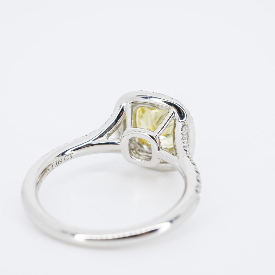 แหวน Tiffany & Co. Tiffany Soleste Cushion-cut with Yellow Diamond 1.09 Carat Halo in Platinum&Yellow Gold (Solitaire Ring) Size 49# (Used) #vrtilrf 6433