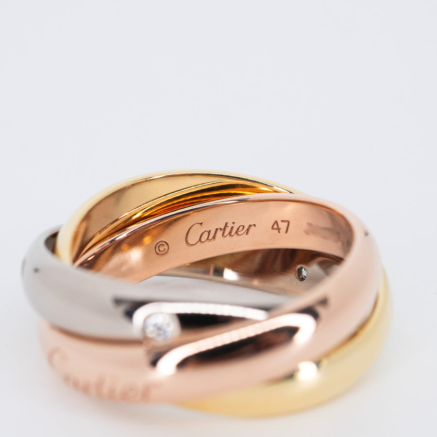 แหวน Cartier Trinity Ring with 5 Diamonds 18K 3 Colors Size 47# (Used) #vrcarim 6313