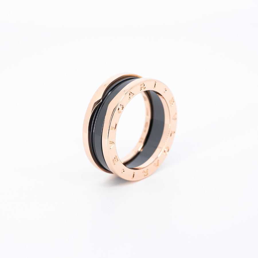 แหวน Bvlgari B.zero1 2band Black Ceramic Ring 18K Rose Gold Size 59# (Used) #vrbvrim 6404