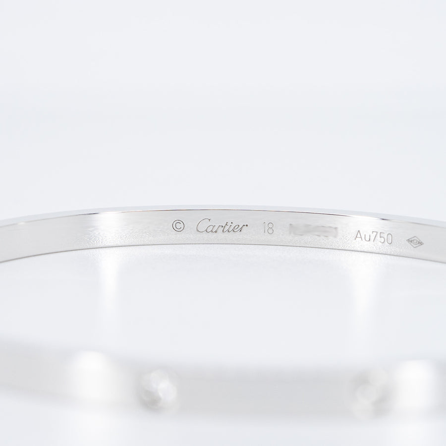 กำไล Cartier Love Bracelet, Small Model, 6 Diamonds 18K White Gold Size 18# (Used) #vrcab 6601