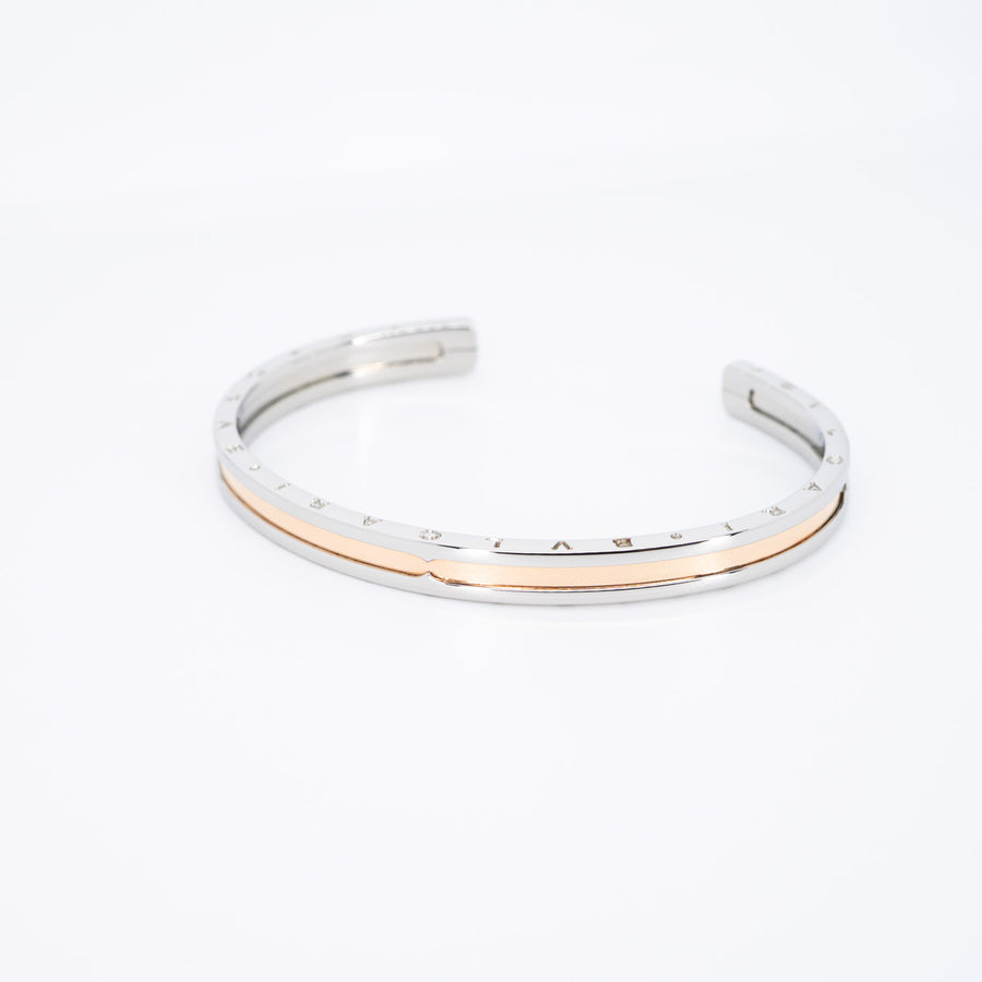 กำไล Bvlgari B.zero1 Cuff Bracelet in Stainless steel and Rose Gold Size M# (Used) #vrbvbim 6583