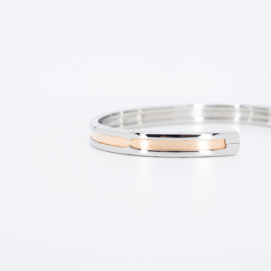 กำไล Bvlgari B.zero1 Cuff Bracelet in Stainless steel and Rose Gold Size M# (Used) #vrbvbim 6583