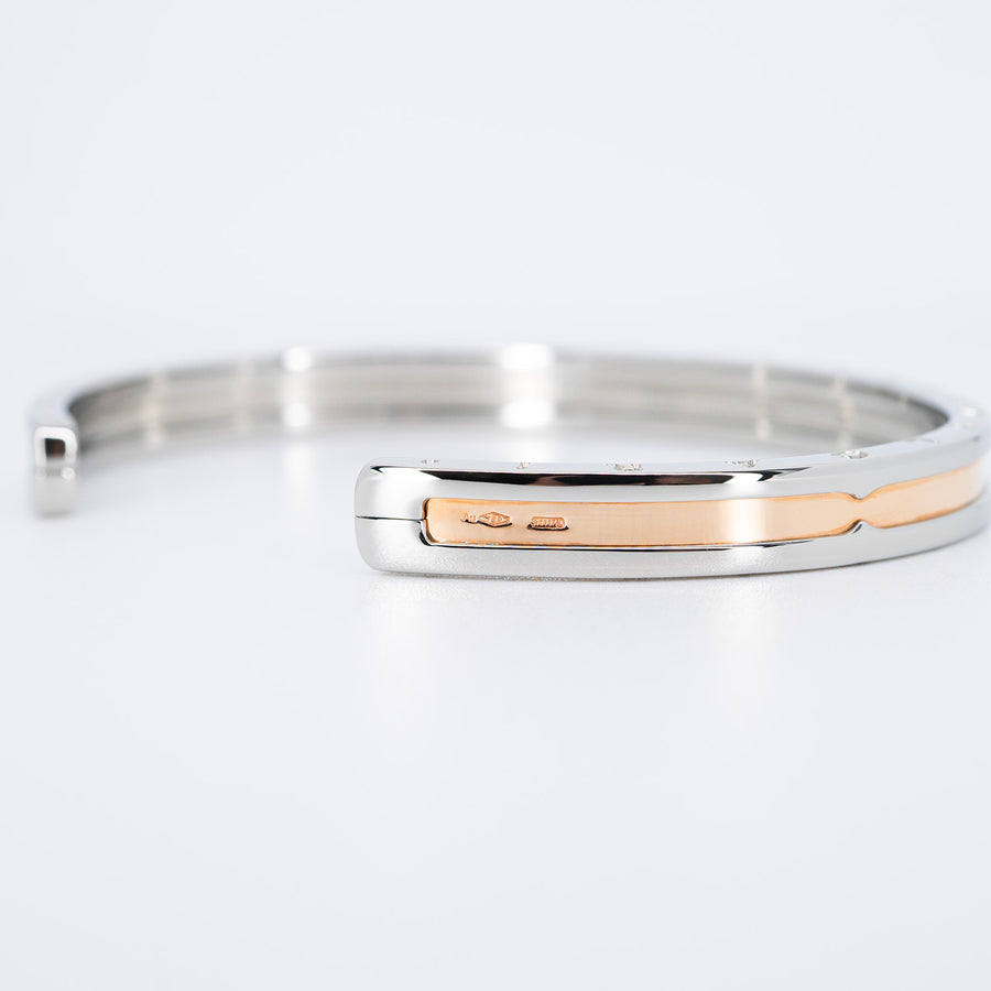 กำไล Bvlgari B.zero1 Cuff Bracelet in Stainless steel and Rose Gold Size M# (Used) #vrbvbim 6583