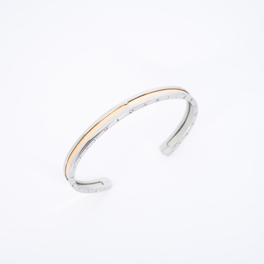 กำไล Bvlgari B.zero1 Cuff Bracelet in Stainless steel and Rose Gold Size M# (Used) #vrbvbim 6583