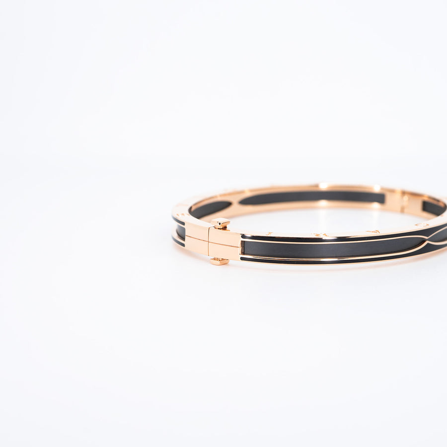 กำไล Bvlgari B.zero1 Bracelet with matte black ceramic 18K Rose Gold Size M# (Used) #vrbvbim 6584