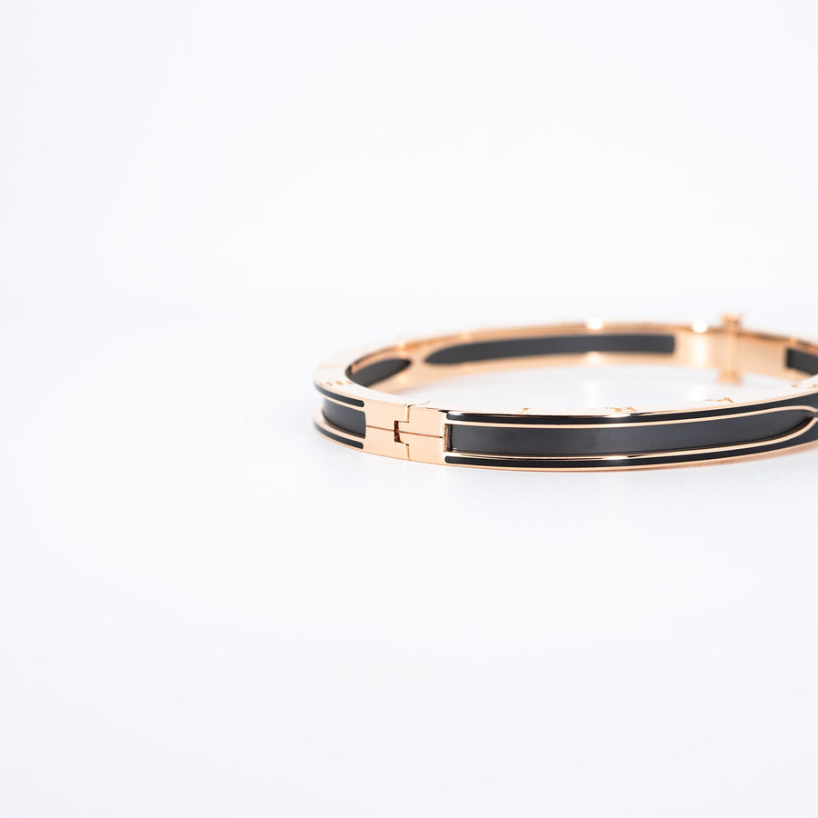 กำไล Bvlgari B.zero1 Bracelet with matte black ceramic 18K Rose Gold Size M# (Used) #vrbvbim 6584