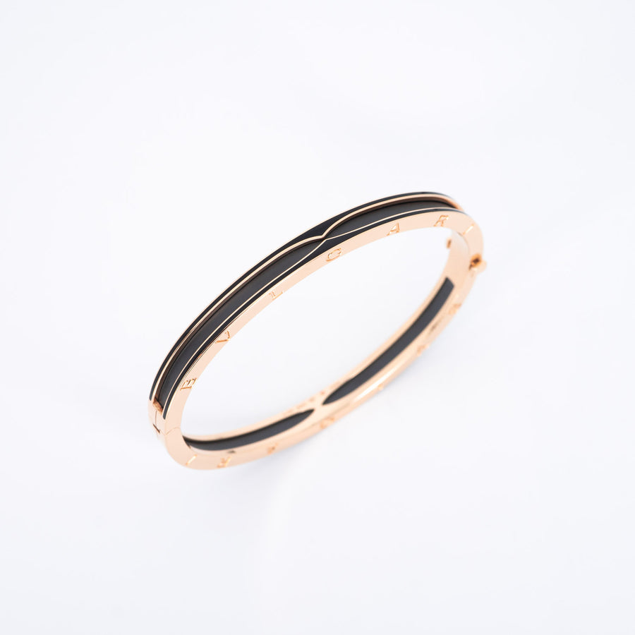 กำไล Bvlgari B.zero1 Bracelet with matte black ceramic 18K Rose Gold Size M# (Used) #vrbvbim 6584