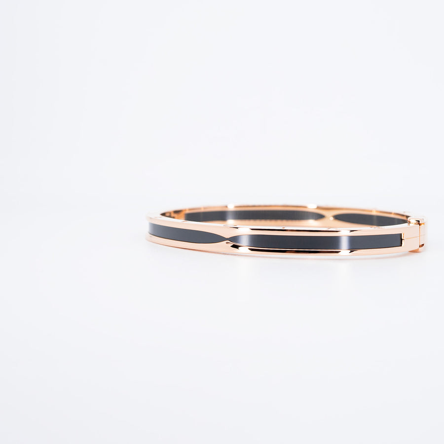 กำไล Bvlgari B.zero1 Bangle Bracelet with Black Ceramic 18K Rose Gold Size M# (Used) #vrbvbim 6580