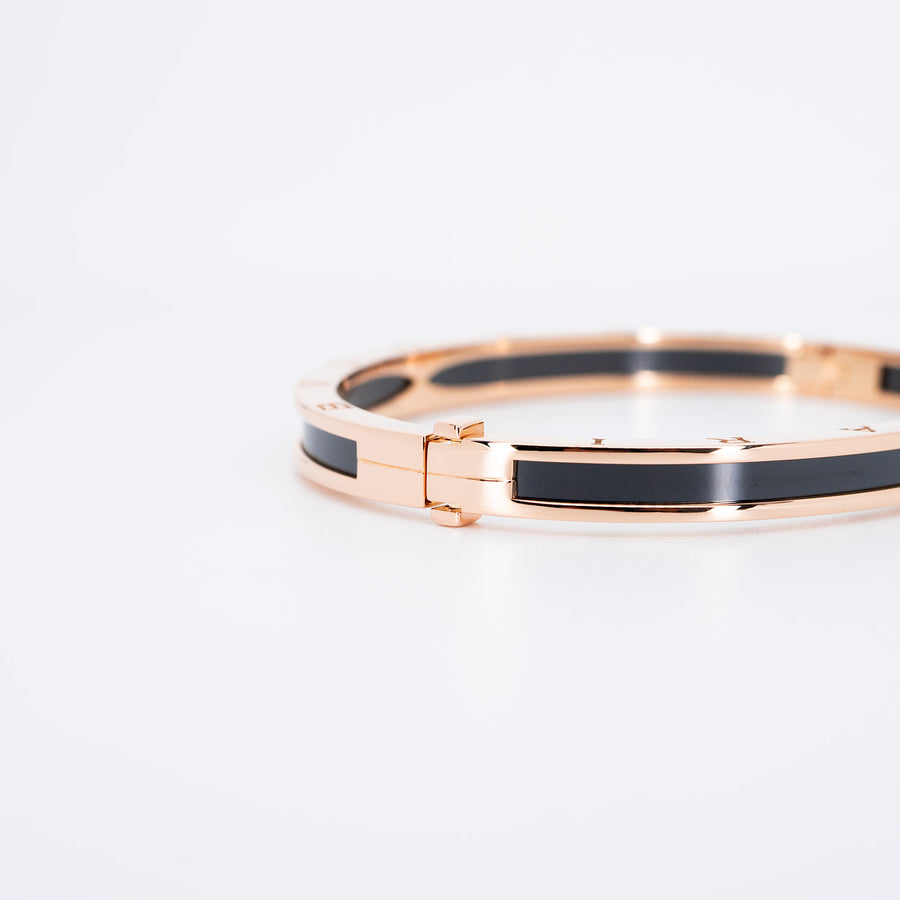 กำไล Bvlgari B.zero1 Bangle Bracelet with Black Ceramic 18K Rose Gold Size M# (Used) #vrbvbim 6580